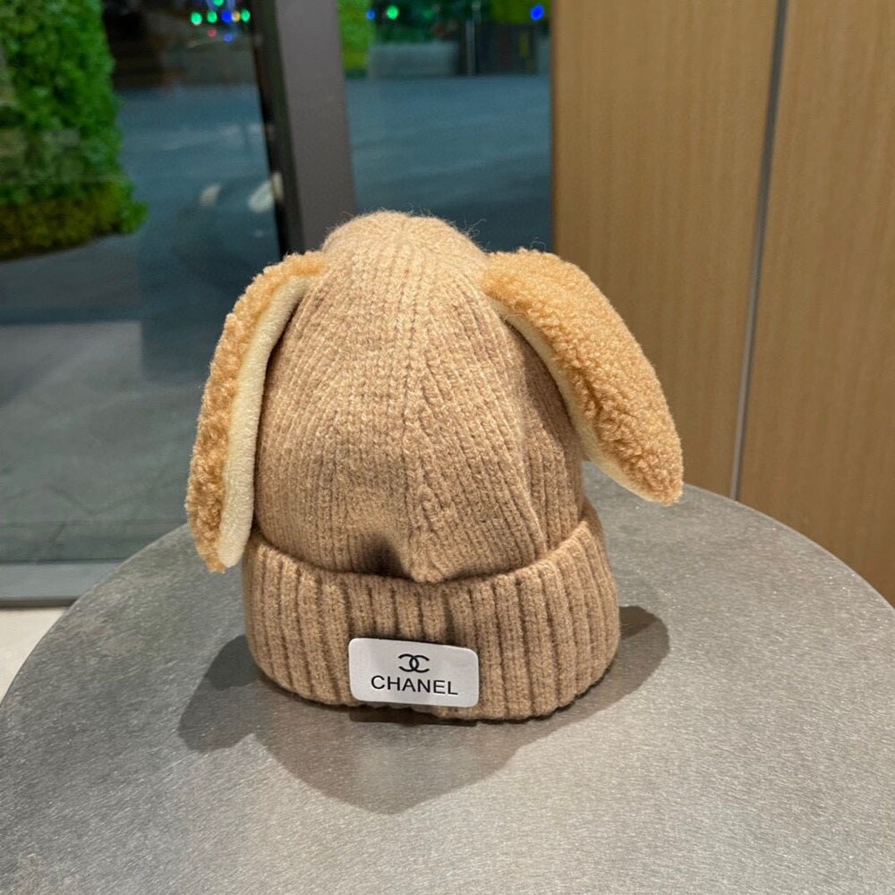 Chanel Bunny Ear Ribbed Knit Beanie in Camel - Picture 3 of 5